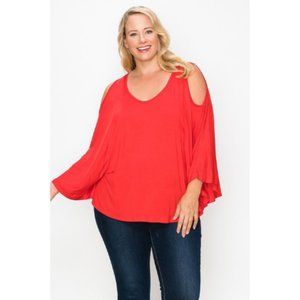 Women’s Red Solid Top Featuring Kimono Style Long Sleeve
